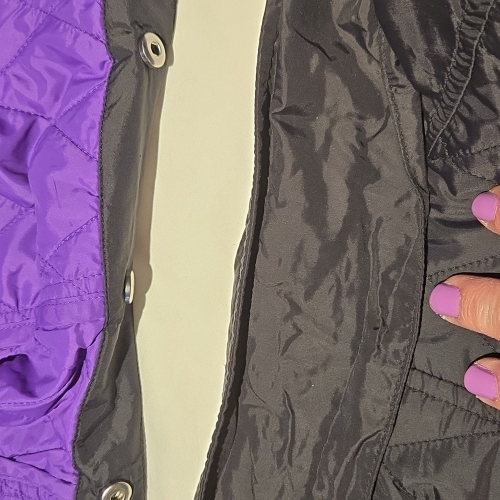 Lauren Ralph Lauren Black Quilted Long Jacket with Purple Lined Hood. 1X - Picture 14 of 16